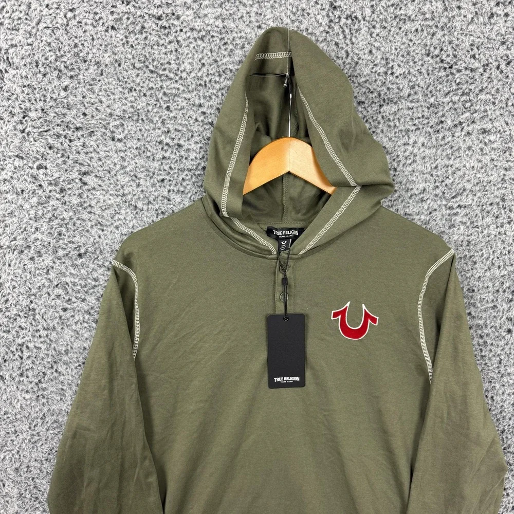True Religion Hoodie Adult Small Green Hooded Flock Henley Shirt Graphic Men S